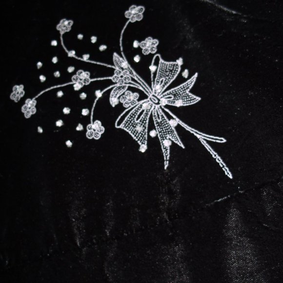 Karen Okada,black velvet,white sequins,embroidery,deep V neck,strapless,boned - Picture 8 of 8